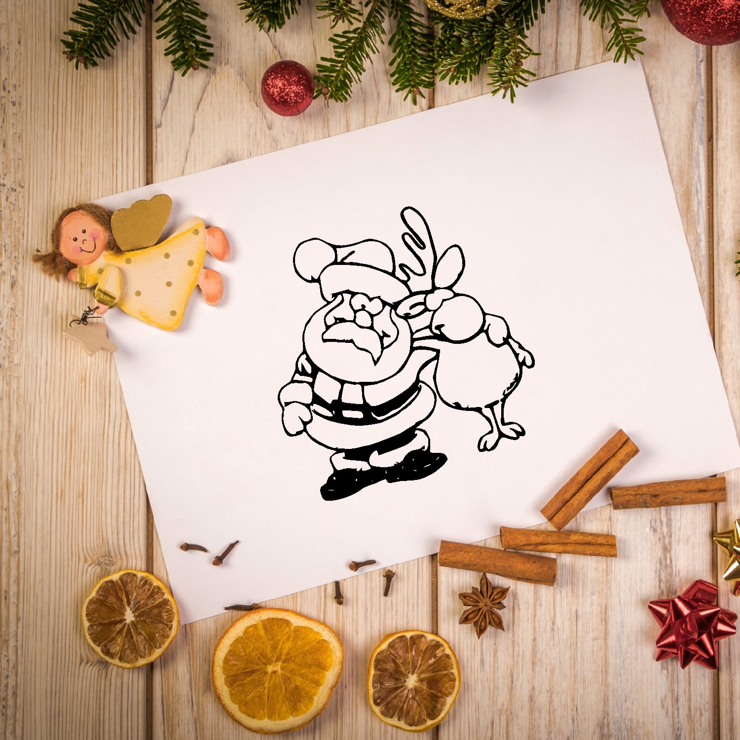 Santa &amp; Reindeer Circular Self-Inking Trodat Stamp